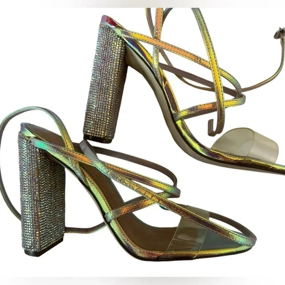 Call it spring rhinestone gold block heels size 8